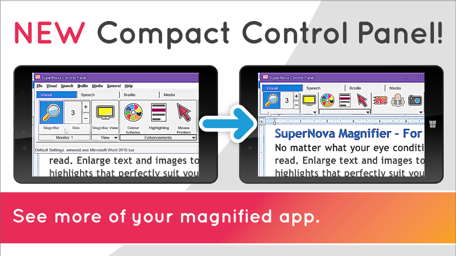 New Compact Control Panel! See more of you magnified app. Image shows comparison of the Control Panel and the Compact Control Panel.